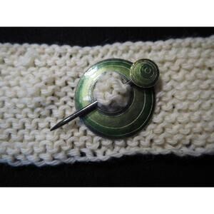 Artisan Green Enamel & White Accent Shawl Pin